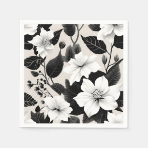 Contemporary Black and White Floral Napkins