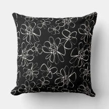 Contemporary Black and White Floral Sofa Cushion