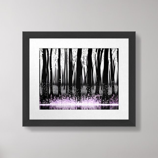 Contemporary Black and White Forest Purple Splash Framed Art (Framed Front)
