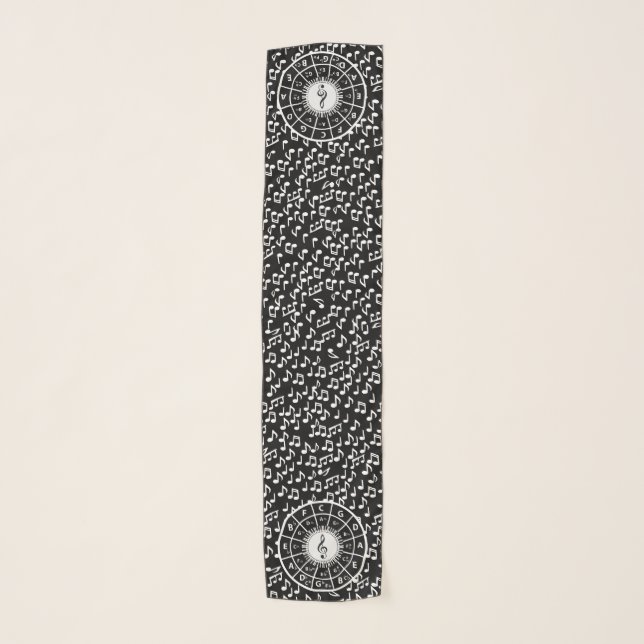 Contemporary black and white music design scarf (Front)