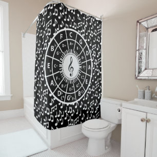 Contemporary black and white music design shower curtain