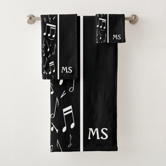 Contemporary black and white music themed bath towel set