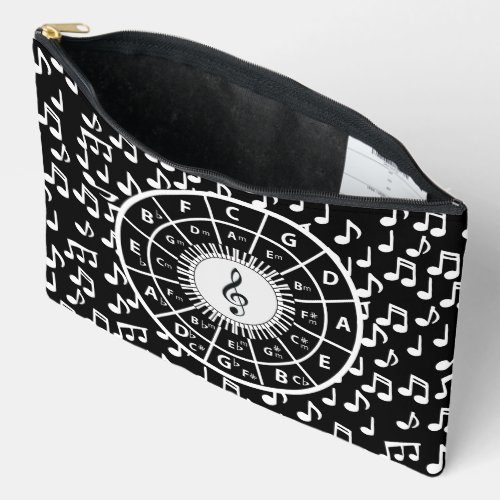 Contemporary black and white music wheel design accessory pouch