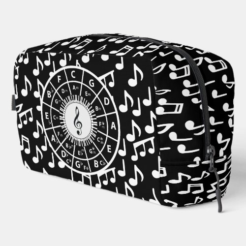 Contemporary black and white music wheel design dopp kit