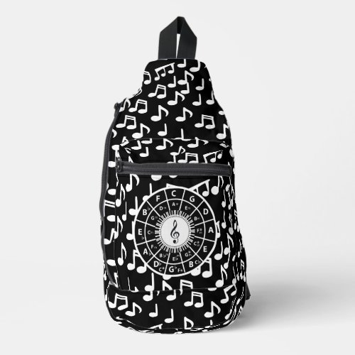 Contemporary black and white music wheel design sling bag