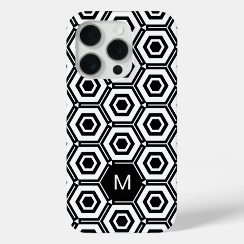 Contemporary black and white polygon iPhone 15 pro case