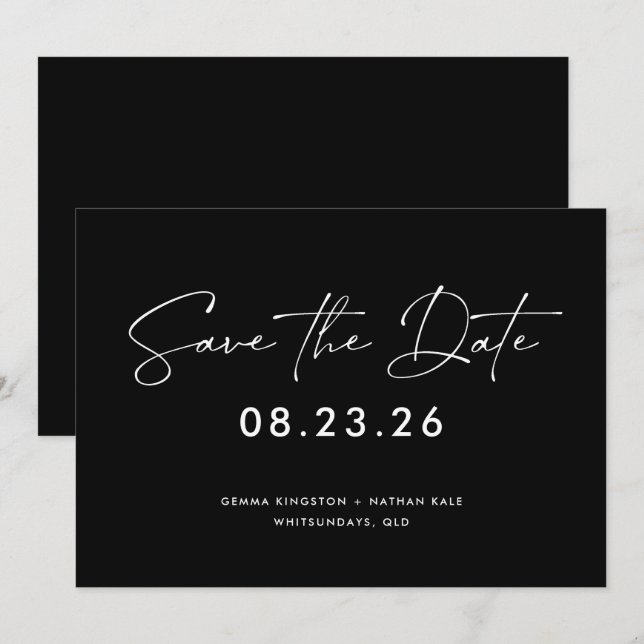 Contemporary Black and white Save the Date Invitation (Front/Back)
