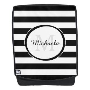 Contemporary Black and White Stripes With Monogram Backpack