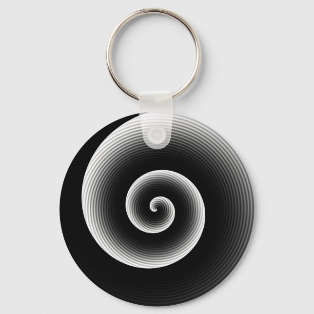 Contemporary Black and White Stylish Twirl Pattern Keychain (Front)