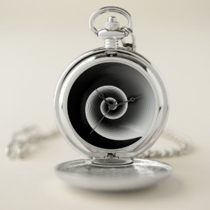 Contemporary Black and White Stylish Twirl Pattern Pocket Watch