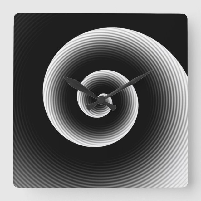 Contemporary Black and White Stylish Twirl Pattern Square Wall Clock (Front)