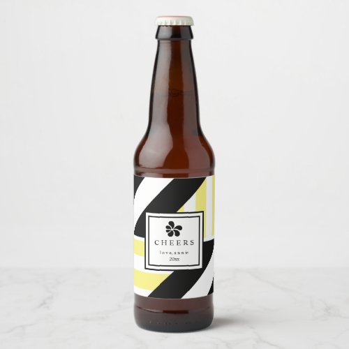 Contemporary Black and Yellow Stripes Beer Bottle Label