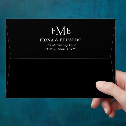 Contemporary Black Bold Monogram Modern Wedding Envelope
