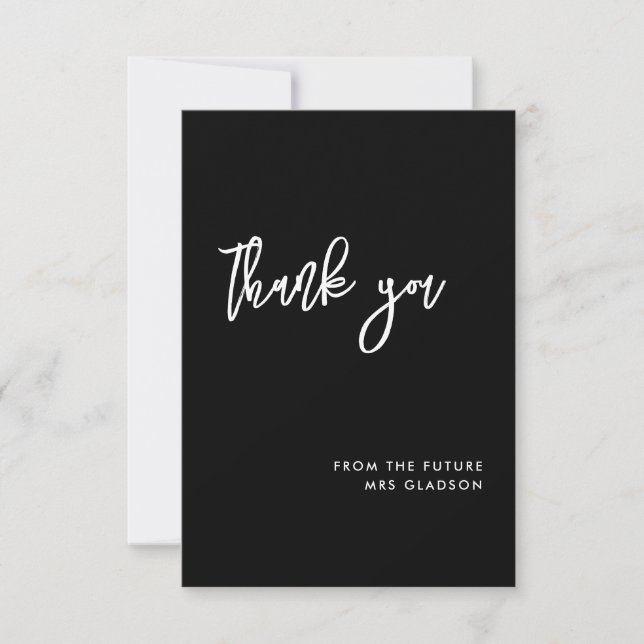Contemporary Black Bridal Shower Thank you card (Front)