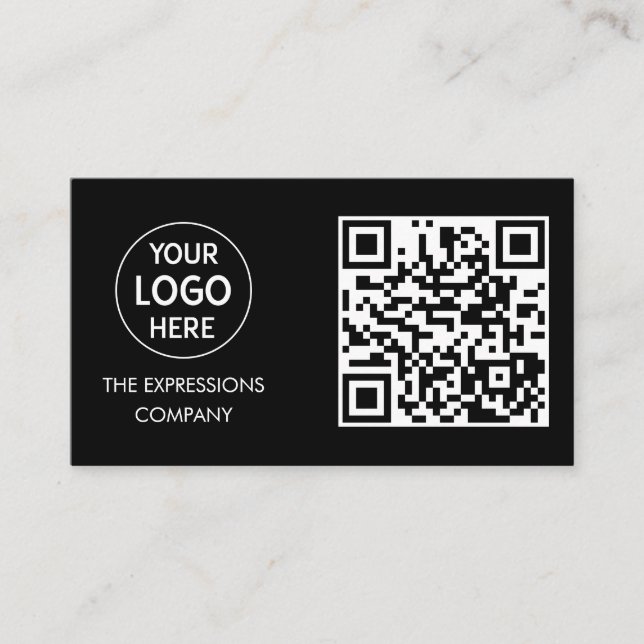Contemporary Black Custom Logo with QR Code Square Business Card (Front)