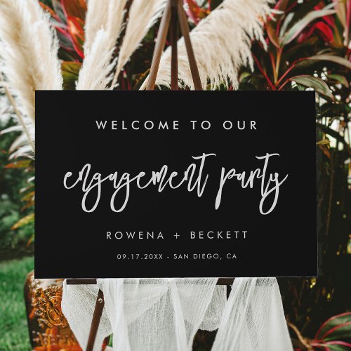 Contemporary black Engagement party welcome Foam Board