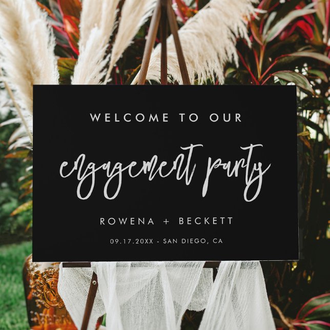 Contemporary black Engagement party welcome Foam Board (Creator Uploaded)