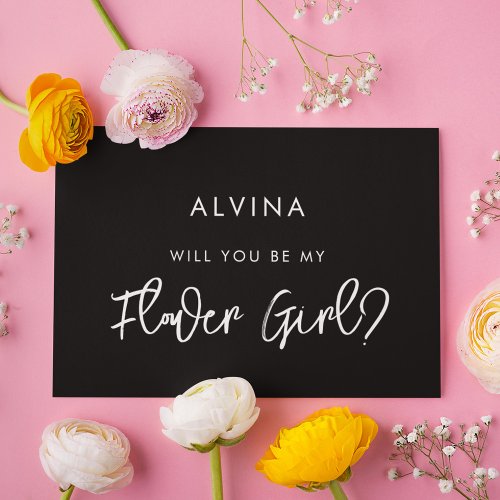 Contemporary black Flower girl proposal card