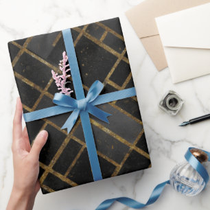 Contemporary Black Gold Geometric Abstract Pattern Wrapping Paper