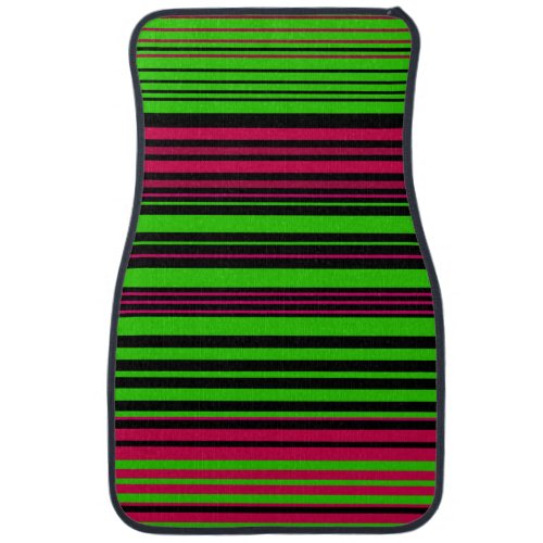 Contemporary black green pink stripes car mat