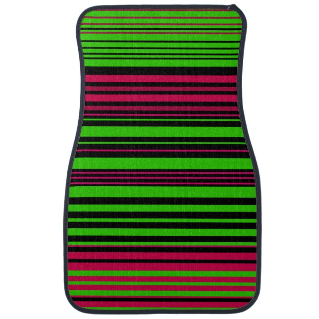 Contemporary black green pink stripes car mat (Front)