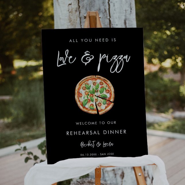 Contemporary black Love and Pizza Rehearsal dinner Foam Board (Creator Uploaded)
