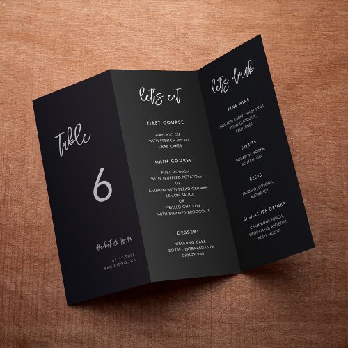 Contemporary Black Menu  Table number trifold