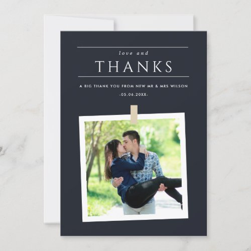 CONTEMPORARY BLACK MINIMAL CUSTOM PHOTO WEDDING THANK YOU CARD