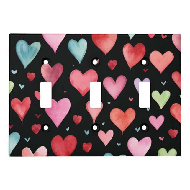 Contemporary Black Nursery Heart Pattern Light Switch Cover (Front)