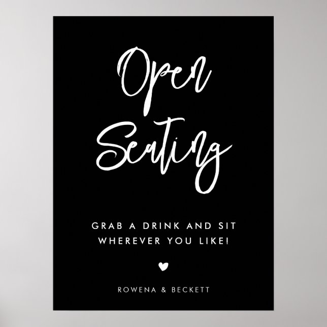 Contemporary black Open Seating wedding Poster (Front)
