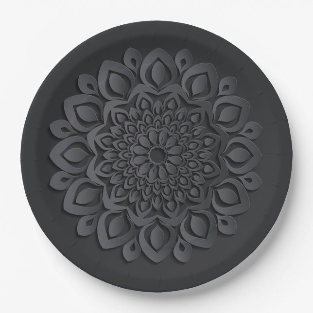Contemporary Black Paper Cut Mandala Paper Plates (Front)