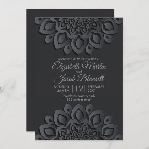 Contemporary Black Paper cut Mandala Wedding Invitation