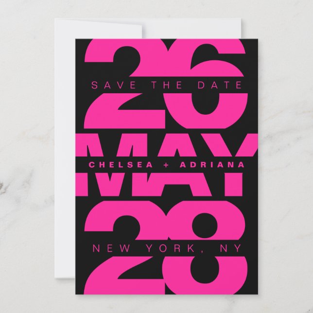 Contemporary Black Pink Bold Typography Wedding Save The Date (Front)