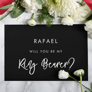 Contemporary black Ring Bearer proposal card