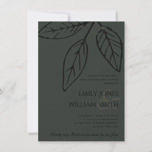 CONTEMPORARY BLACK RUST LEAVES REHEARSAL DINNER INVITATION