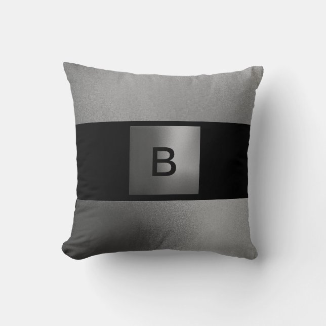 Contemporary Black Slick Gray Pillow-B Throw Pillow (Front)