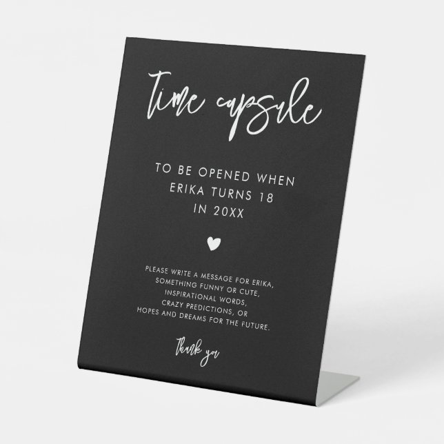 Contemporary black Time capsule 1st Birthday sign (Front)