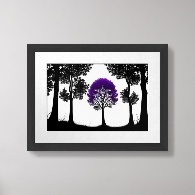 Contemporary Black Trees and Purple White Backdrop Framed Art (Framed Front)