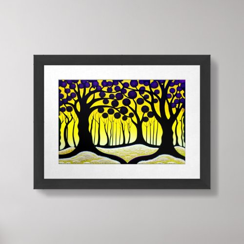 Contemporary Black Trees with Yellow and Purple Framed Art