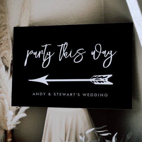 Contemporary black wedding direction sign