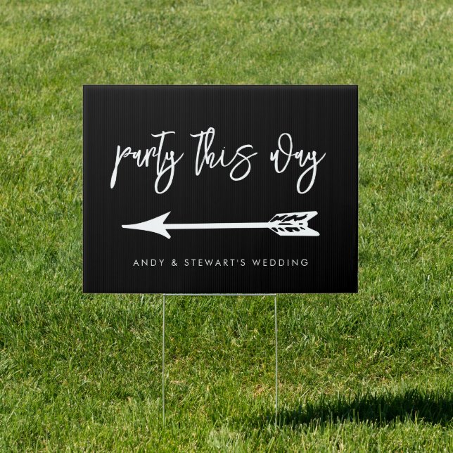 Contemporary black wedding direction sign (Insitu)