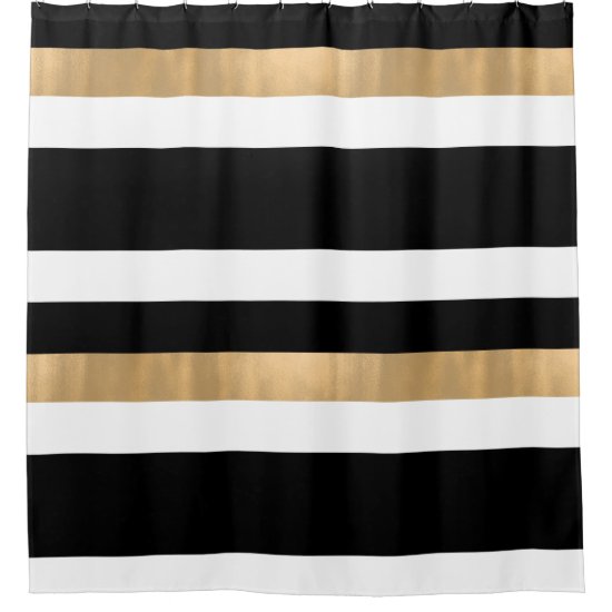 Contemporary Black White and Gold Shower Curtain