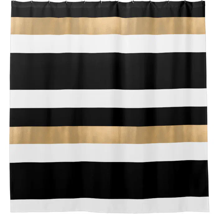 Gold Shower Curtain, Brown White Striped Shower Curtain