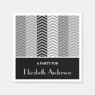 Contemporary Black White Chevron Stripes and Name Paper Napkins