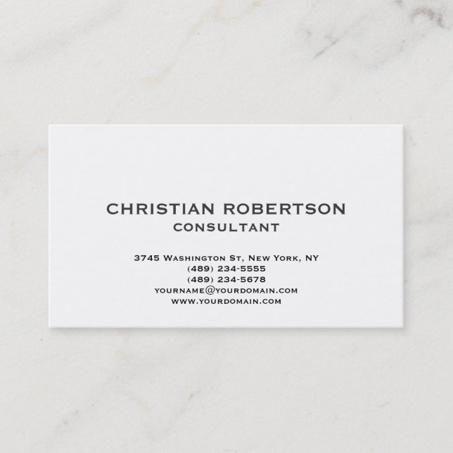 Contemporary Black White Consultant Business Card (Front)