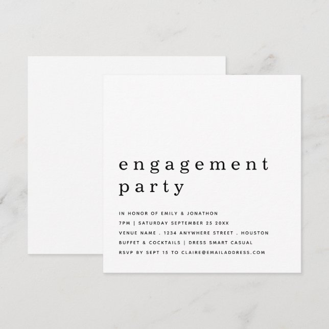 Contemporary Black White Engagement Party Invitation (Front/Back)