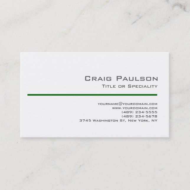 Contemporary Black White Green Line Business Card (Front)