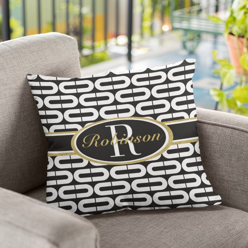 Contemporary Black  White Ovals Monogrammed Throw Pillow