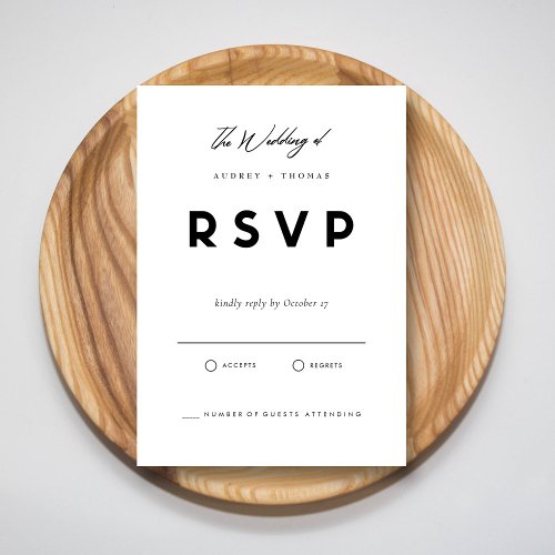 Contemporary Black  White  Simple Wedding RSVP Card