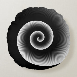 Contemporary Black & White Stylish Artistic Twirl Round Pillow